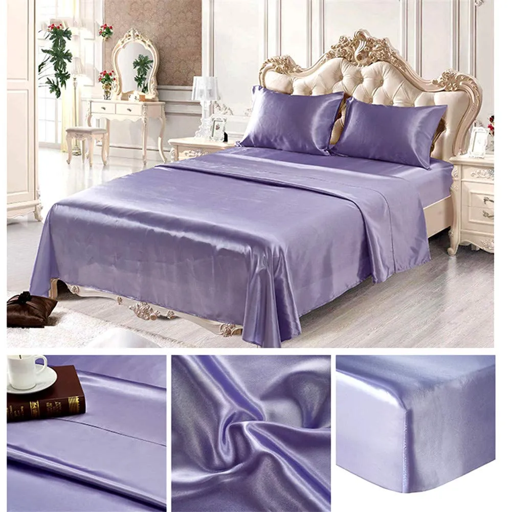 10 Inch Pocket Sheet Set 4Pc Mulberry Sateen Silk Purple