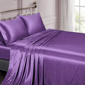 10 Inch Pocket Sheet Set 4Pc Mulberry Sateen Silk Purple