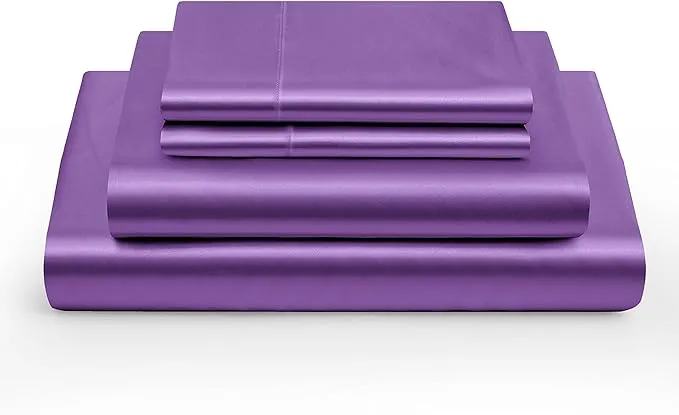 10 Inch Pocket Sheet Set 4Pc Mulberry Sateen Silk Purple