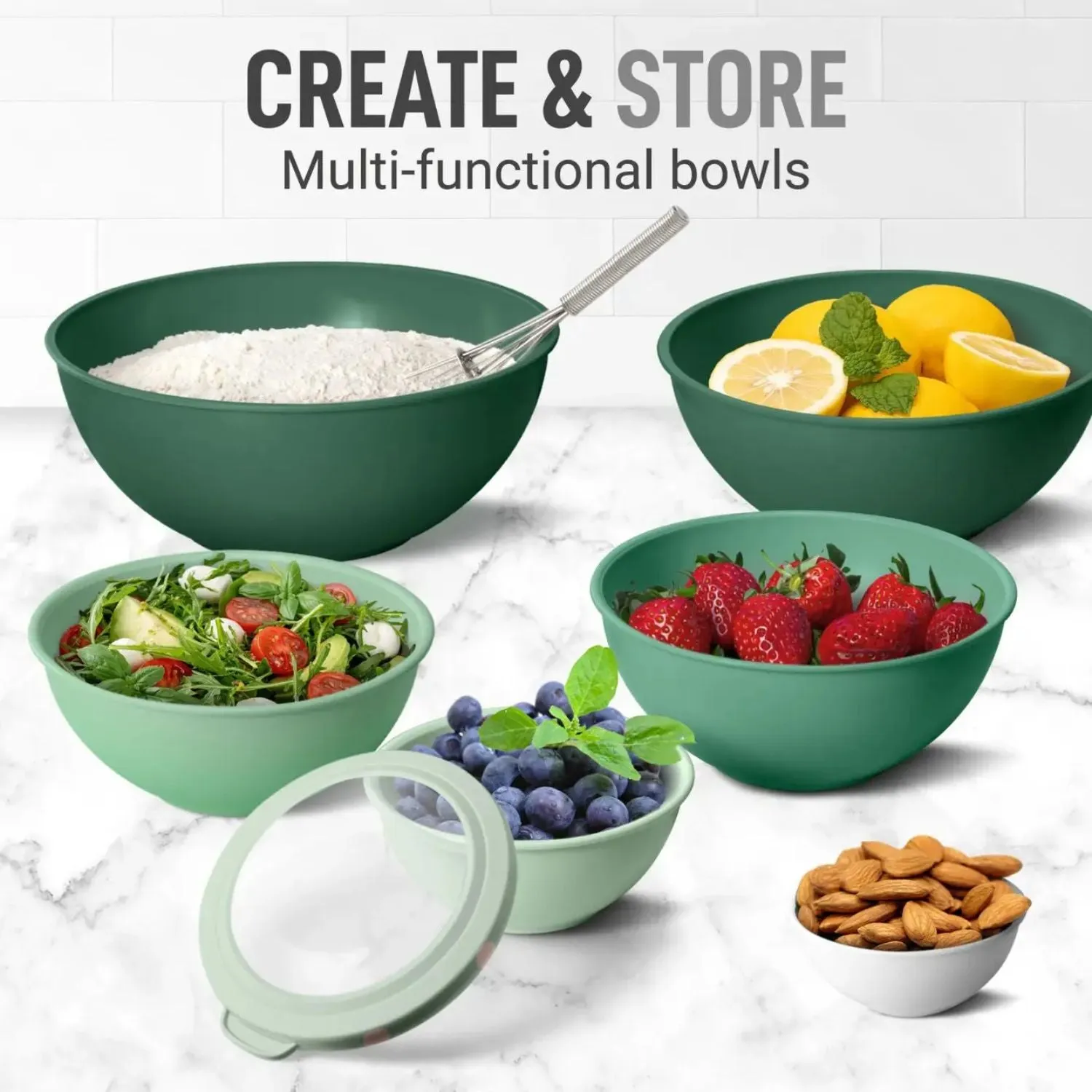 12-Piece Plastic Mixing Bowls Set with Lids