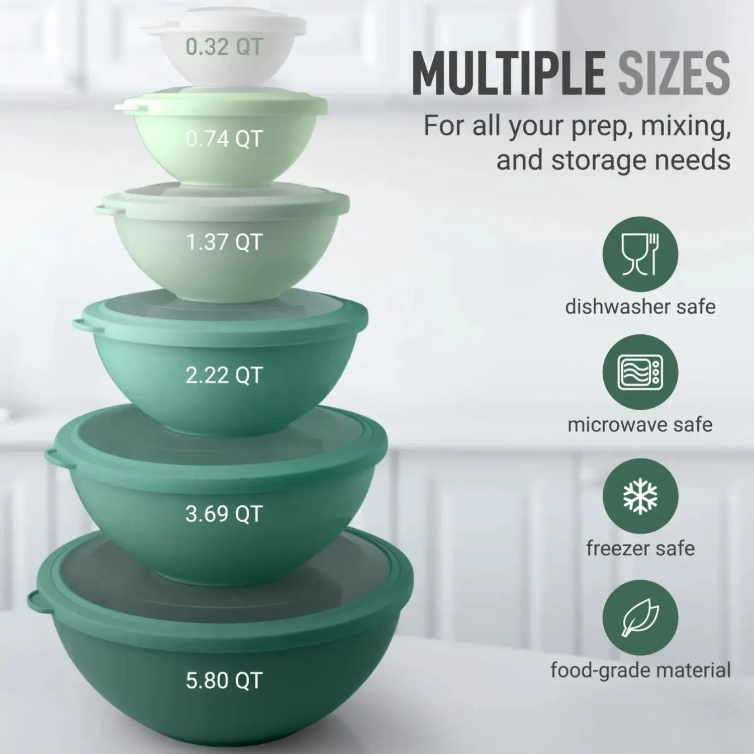 12-Piece Plastic Mixing Bowls Set with Lids