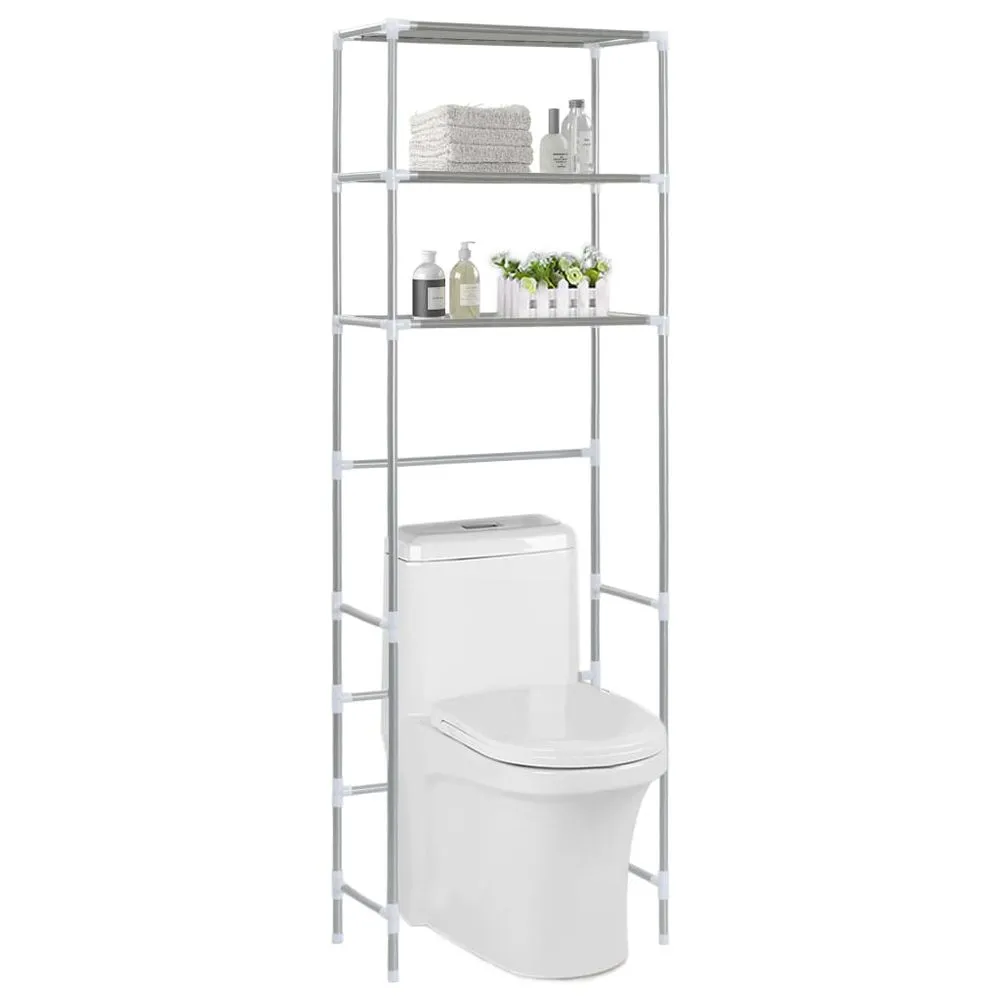 3-Tier Over Commode Storage - Stylish Silver Shelf