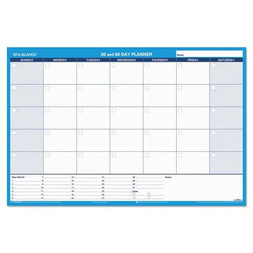 30/60-day Undated Horizontal Erasable Wall Planner, 36 X 24, White/blue Sheets, Undated