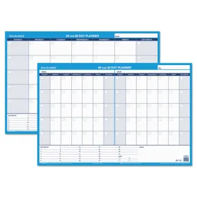 30/60-day Undated Horizontal Erasable Wall Planner, 36 X 24, White/blue Sheets, Undated