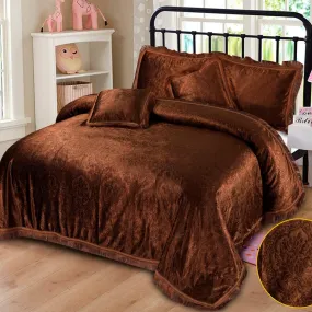 5 Pcs Velvet Embossed Brown Bedding Set