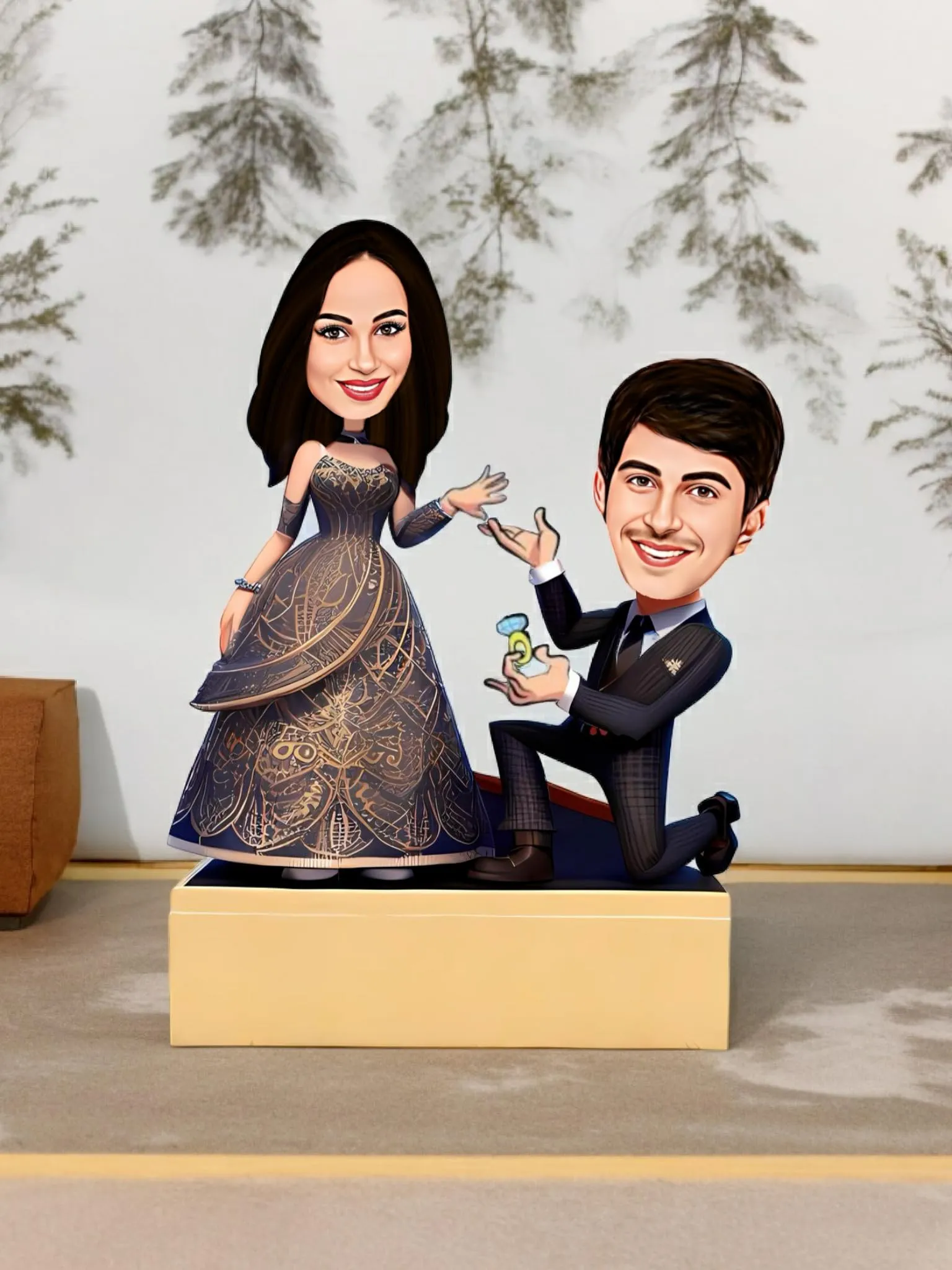 Adesh Anusaar ® Customised Caricature Personalized Gifts for Couple 10inch with Cusomised Back Stand A1 (10 Inch)