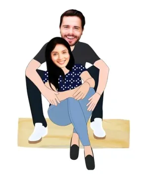 Adesh Anusaar ® Customised Caricature Personalized Gifts for Couple 10inch with Customised wooden base (DESIGN47)