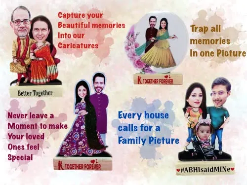 Adesh Anusaar ® Customised Caricature Personalized Gifts for Couple 10inch with Customised wooden base (DESIGN47)