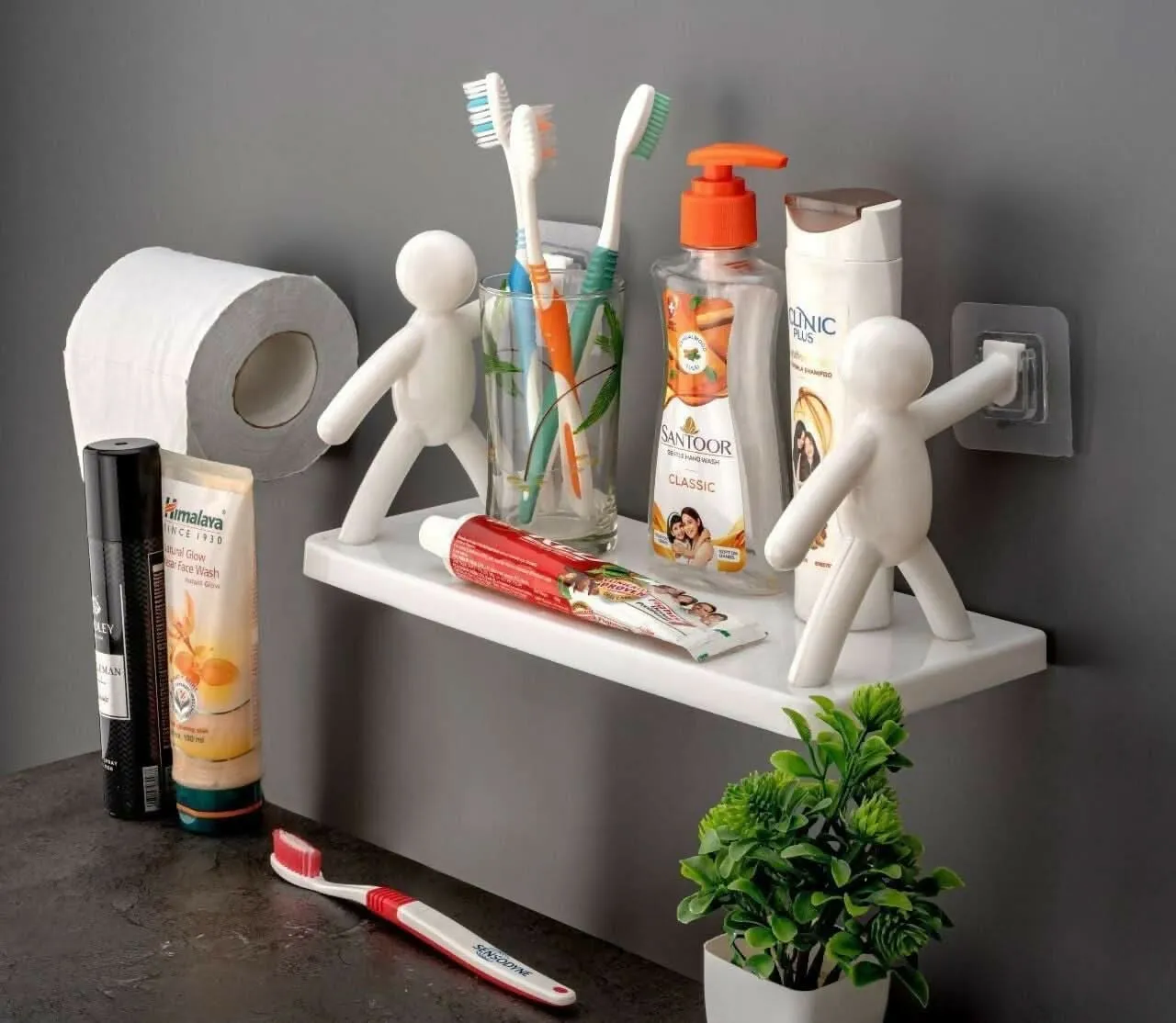 Adhesive wall-Mounted Bathroom Shelf (White)