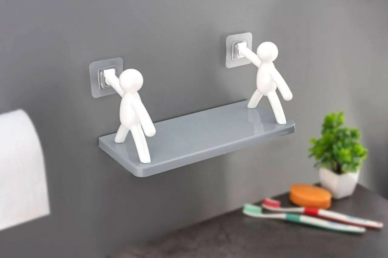 Adhesive wall-Mounted Bathroom Shelf (White)