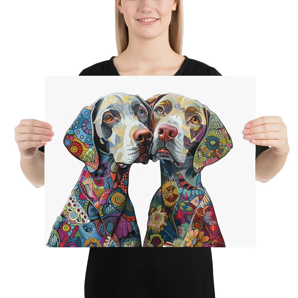 Adorable Cuddling Floral Dogs - Dog Art Poster Print