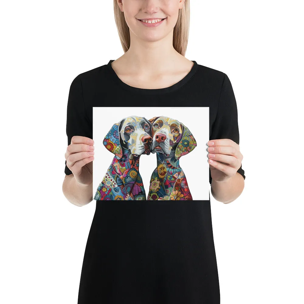 Adorable Cuddling Floral Dogs - Dog Art Poster Print