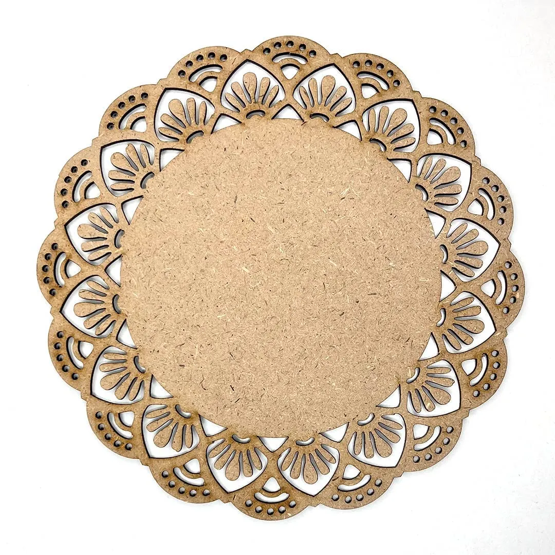 American Elm 2 Pcs Premarked MDF Floral Cutout Design Mandala for Art and Craft 6 Inch Flower Shaped Mandala Perfect for Premarked