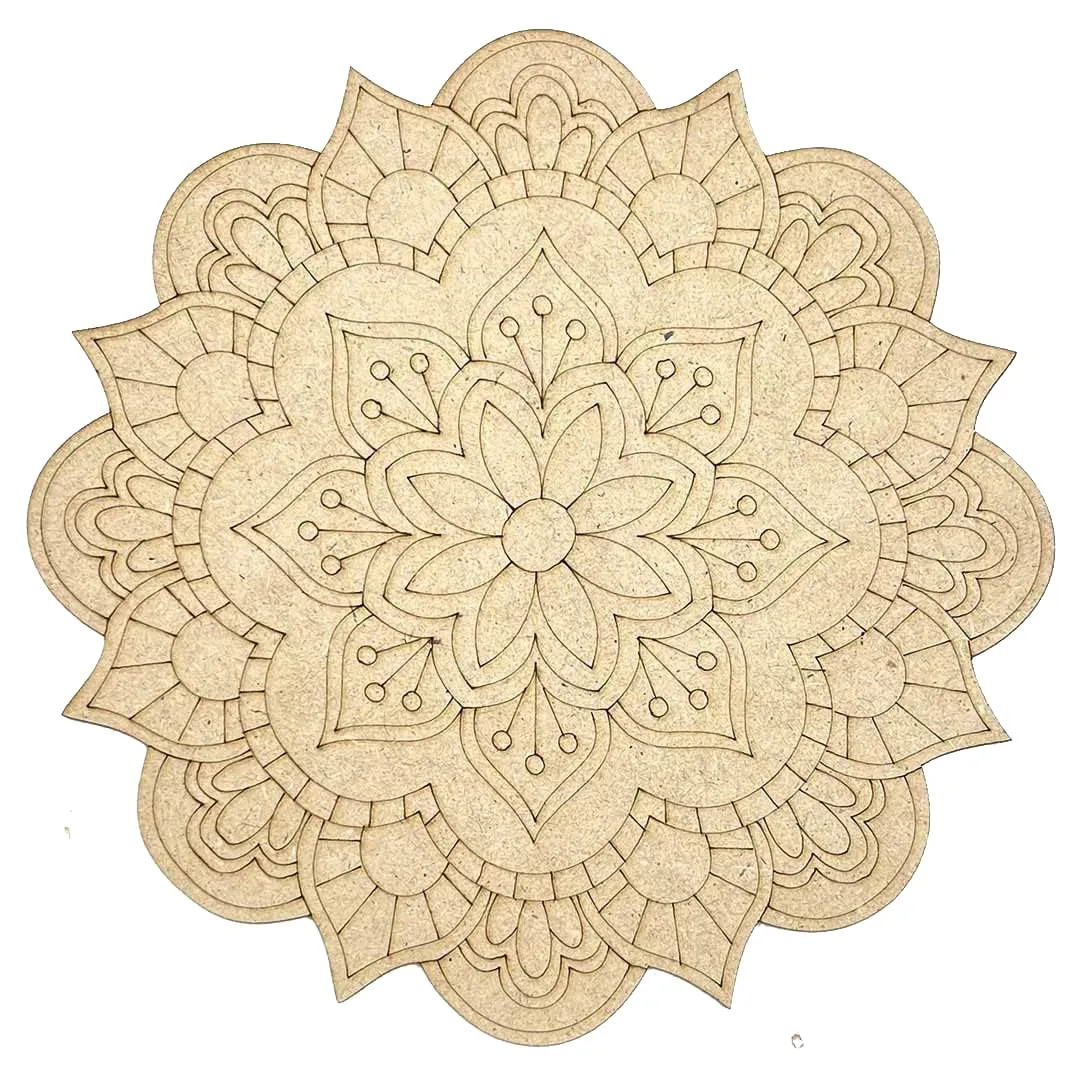 American Elm 2 Pcs Premarked MDF Floral Cutout Design Mandala for Art and Craft 6 Inch Flower Shaped Mandala Perfect for Premarked