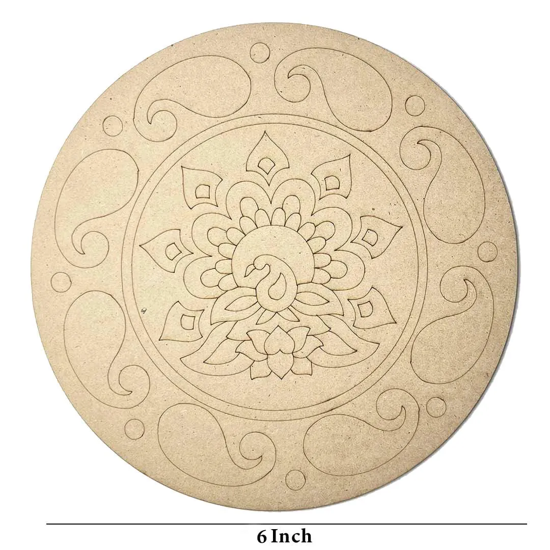 American Elm 2 Pcs Premarked MDF Floral Cutout Design Mandala for Art and Craft 6 Inch Flower Shaped Mandala Perfect for Premarked