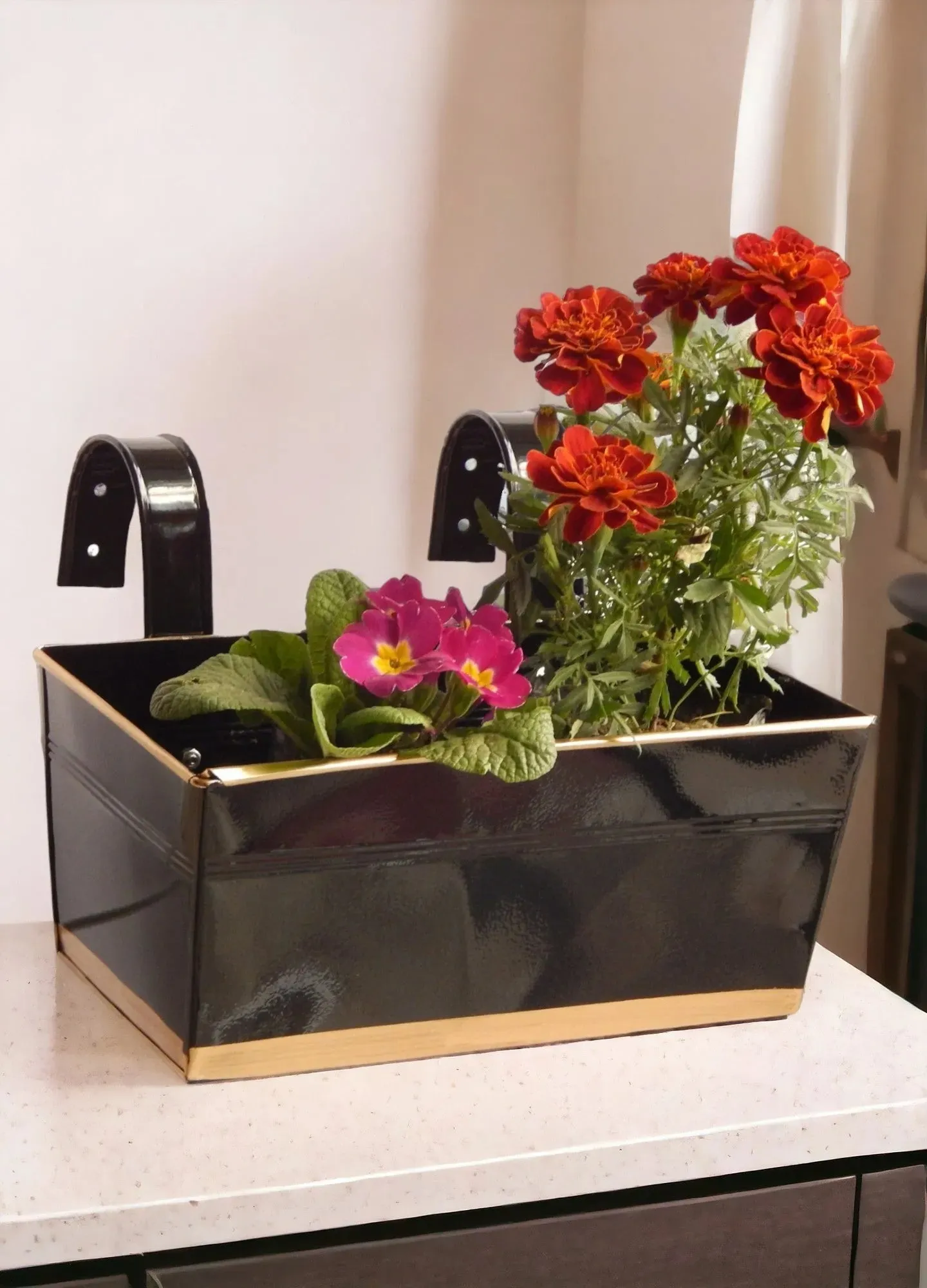 Arractive Metal Design Rectangle Balcony Hanging Planters  | Set Of 3| Flowers Not Included