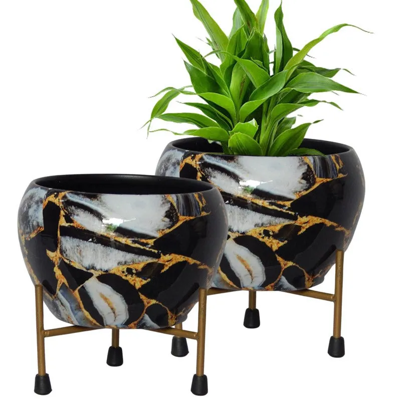 Axl Smudge Planter With Stand - Set Of Two