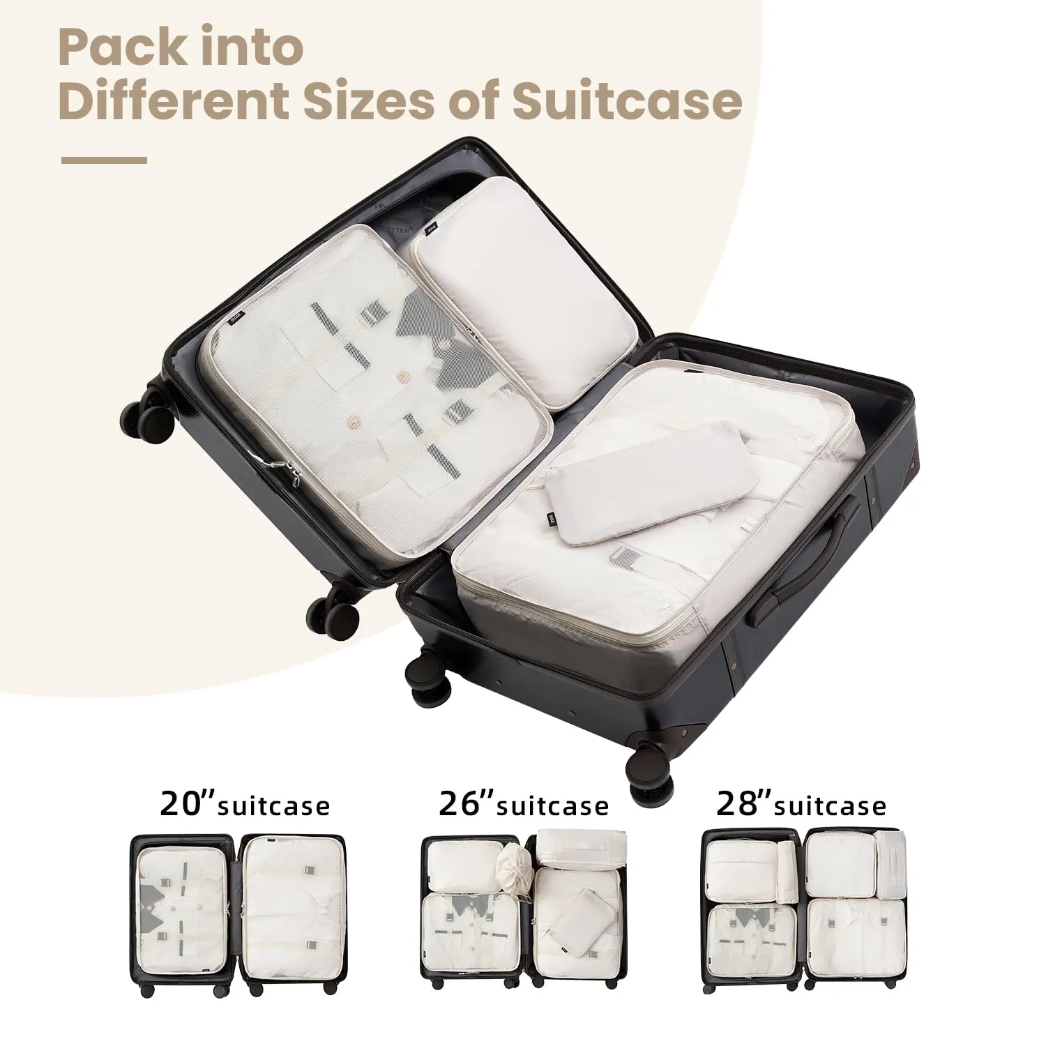 BAGAIL 10 Set Packing Cubes Various Sizes Packing Organizer for Travel Accessories Luggage Carry On Suitcase-Cream