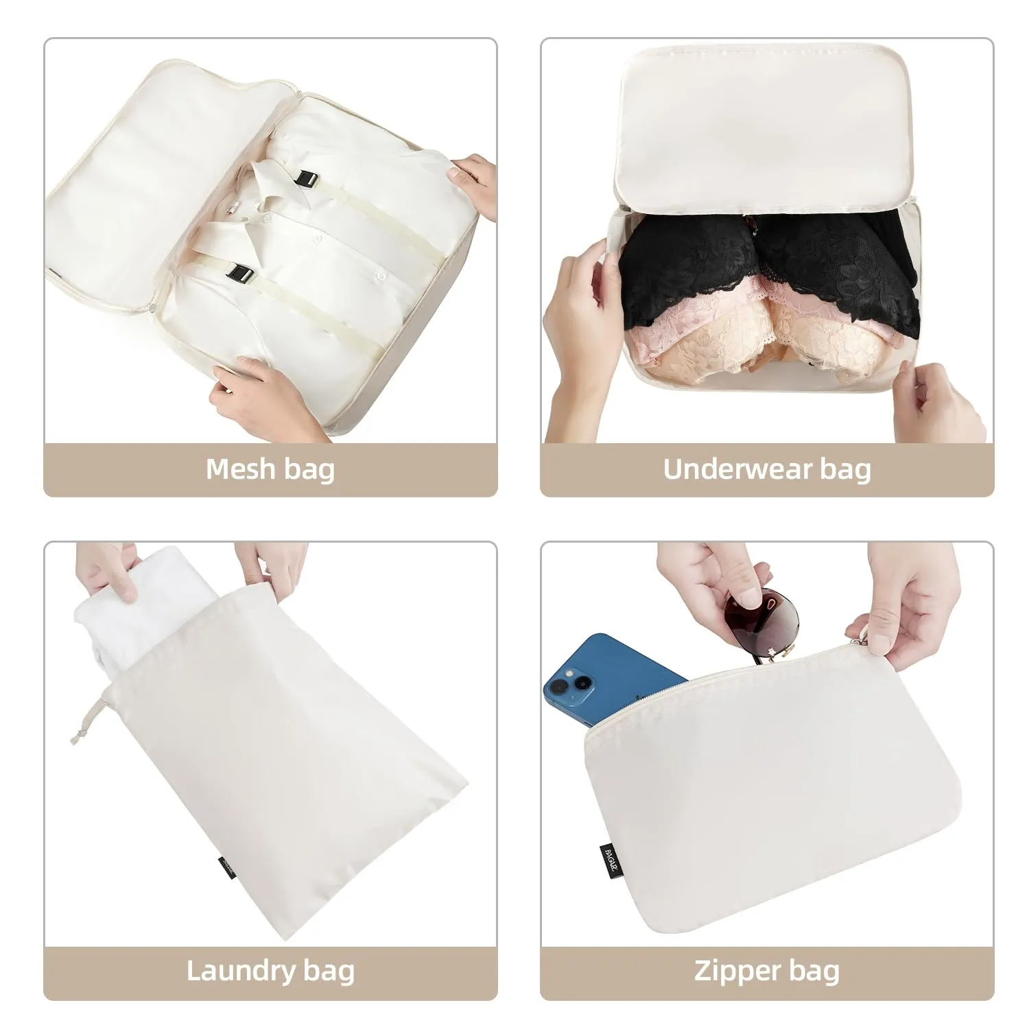 BAGAIL 10 Set Packing Cubes Various Sizes Packing Organizer for Travel Accessories Luggage Carry On Suitcase-Cream