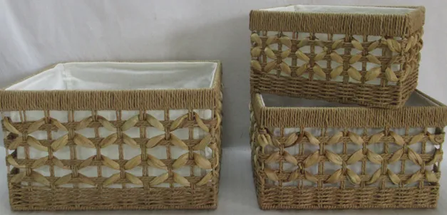 Becki Owens Squared-Shape Set of 3 Seagrass Storage Baskets with Linen