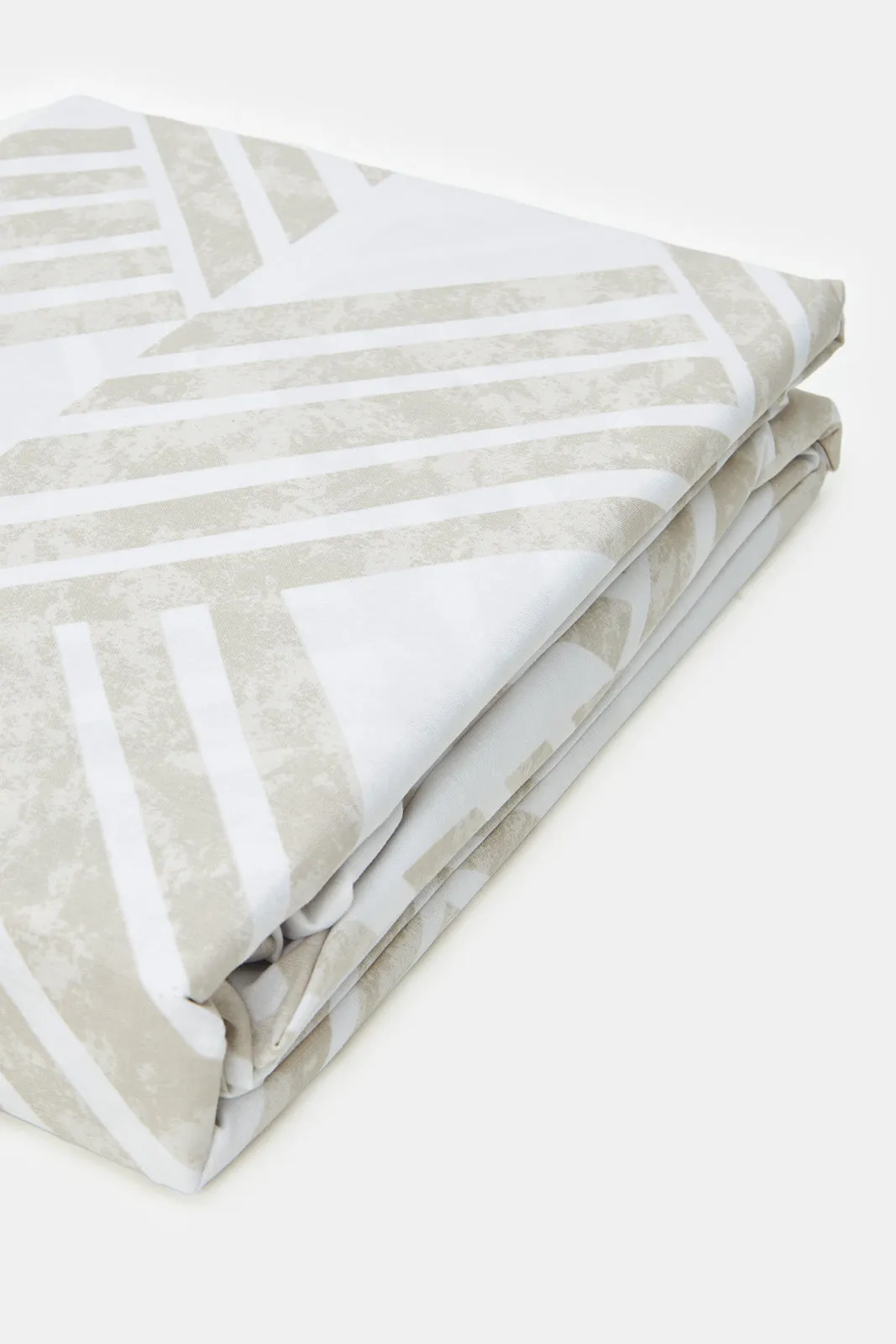 Beige Geometric Printed Fitted Sheet (Super King Size)