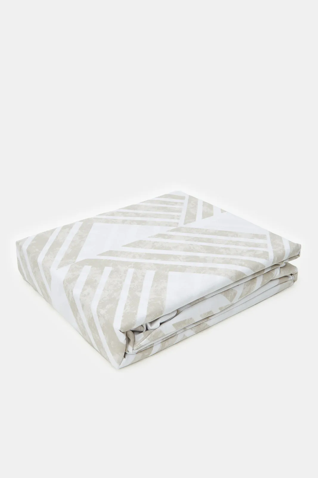 Beige Geometric Printed Fitted Sheet (Super King Size)