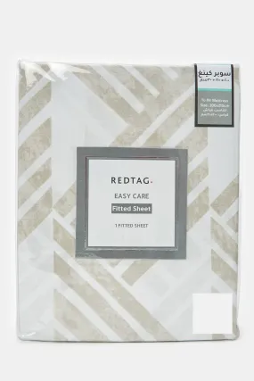 Beige Geometric Printed Fitted Sheet (Super King Size)