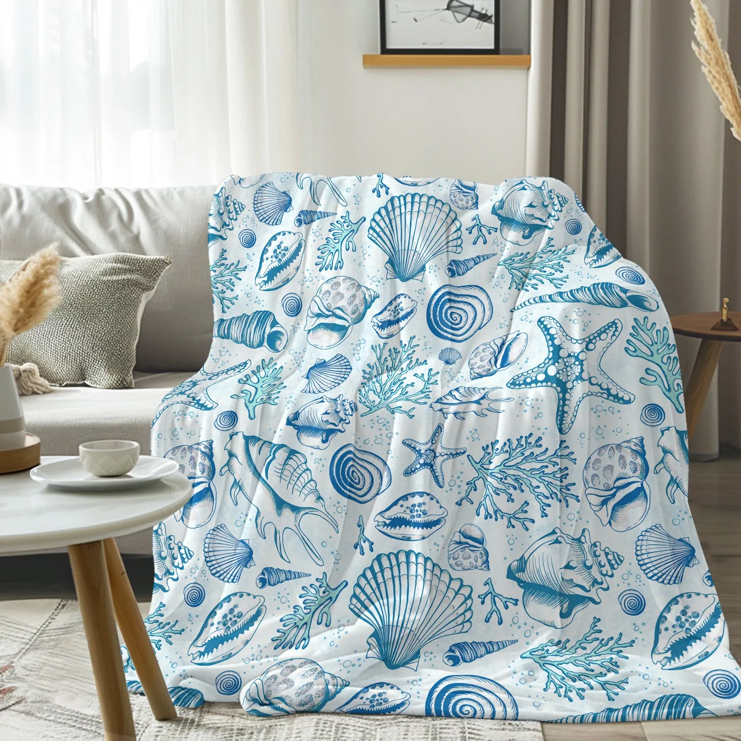 Blue Seashells Flannel Fleece Blanket