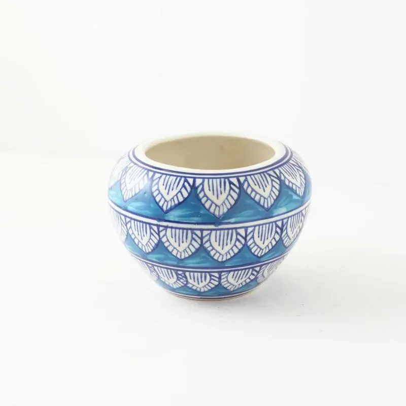 Blue Worli Art Round Ceramic Planter | Blue | Plant Not Included