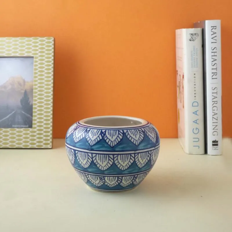 Blue Worli Art Round Ceramic Planter | Blue | Plant Not Included