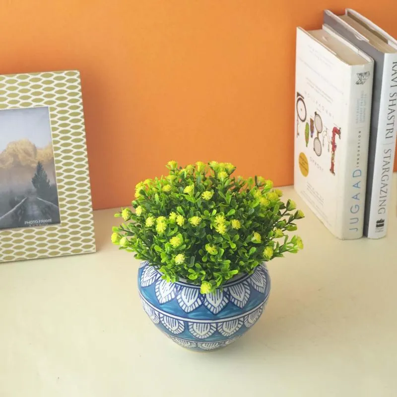 Blue Worli Art Round Ceramic Planter | Blue | Plant Not Included