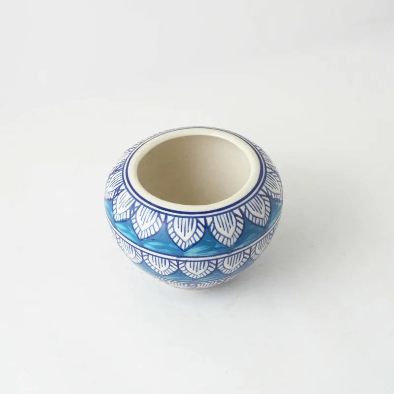 Blue Worli Art Round Ceramic Planter | Blue | Plant Not Included