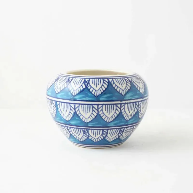 Blue Worli Art Round Ceramic Planter | Blue | Plant Not Included