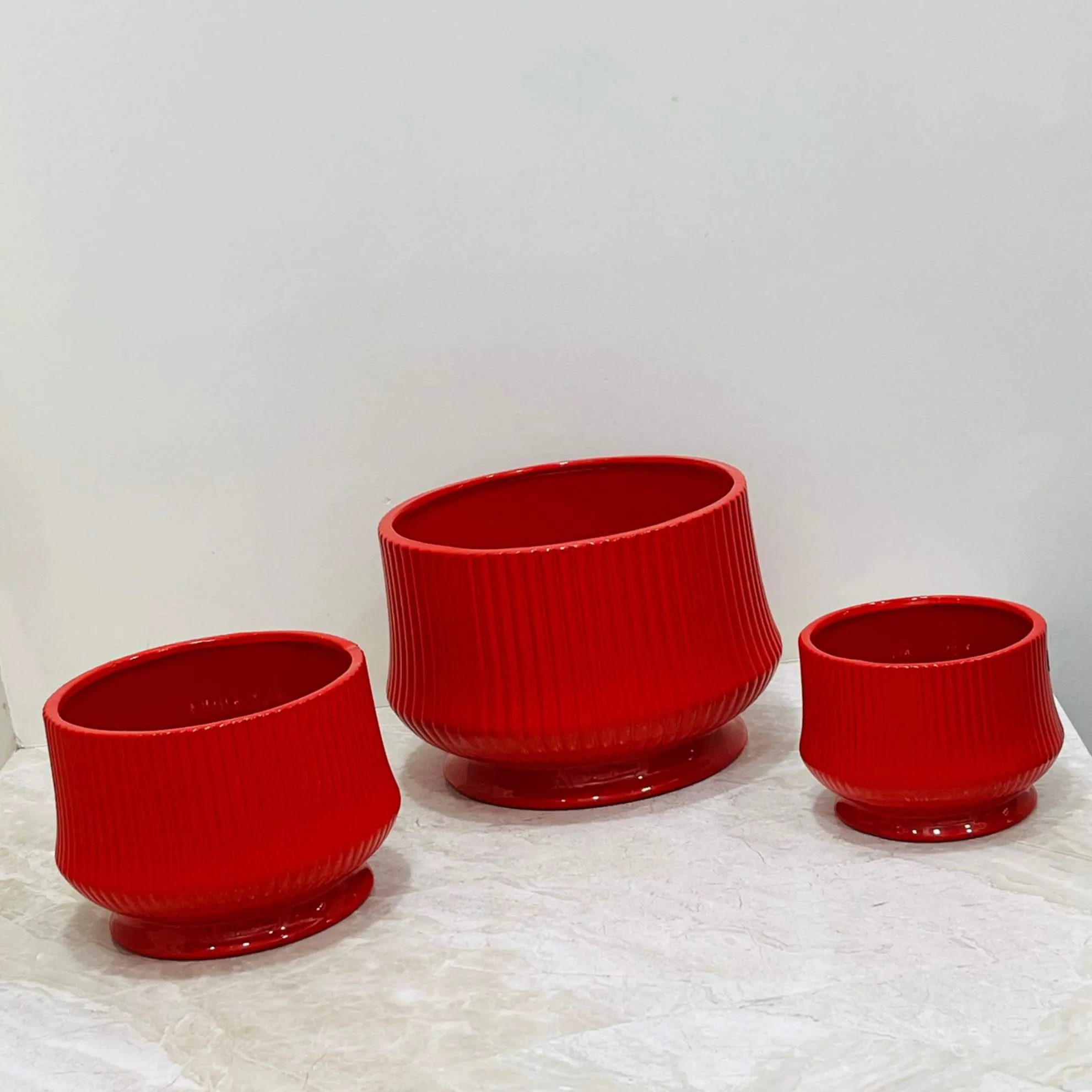 Bold Red Ceramic Planter Set Of 3