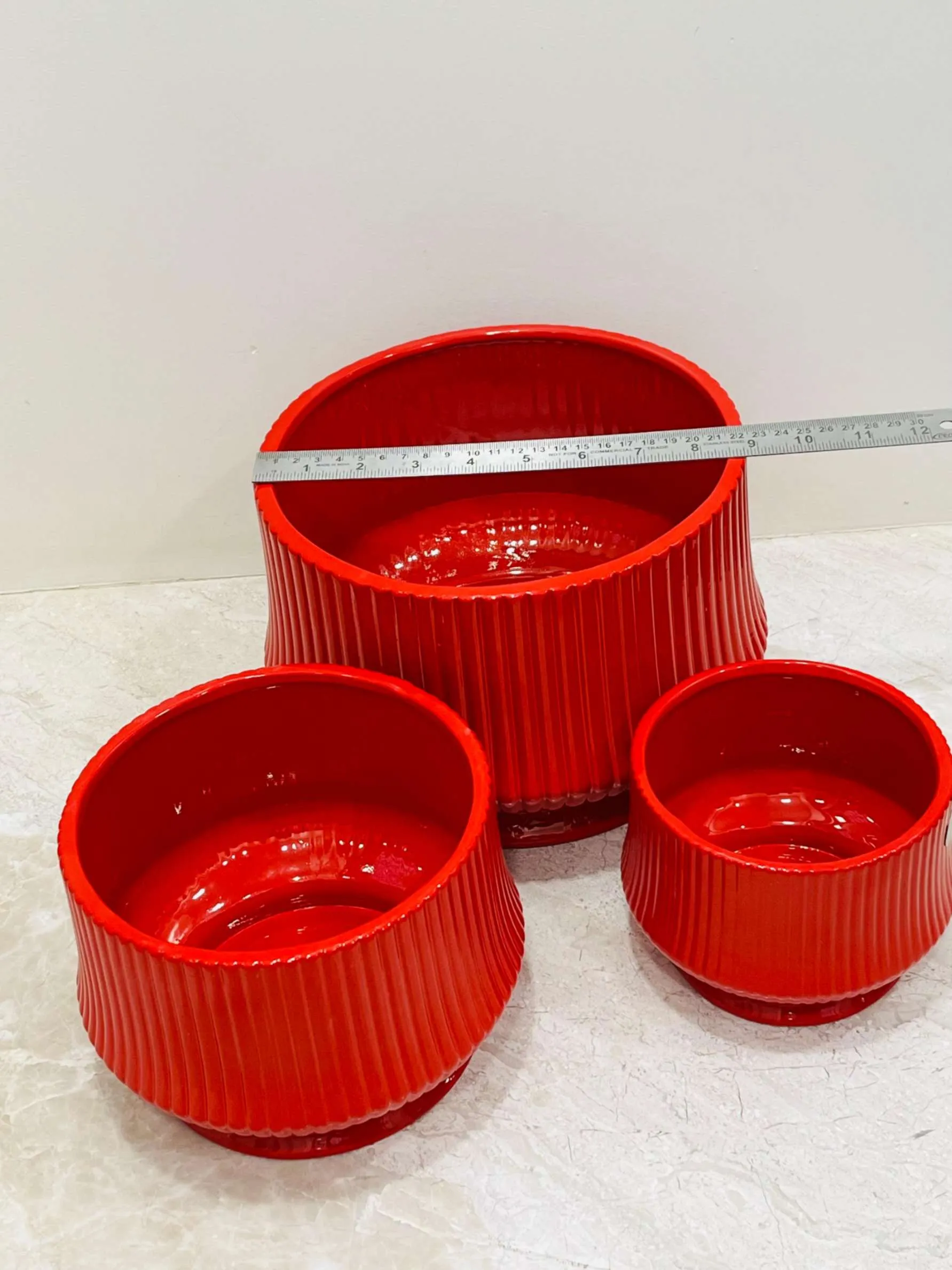 Bold Red Ceramic Planter Set Of 3