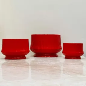 Bold Red Ceramic Planter Set Of 3