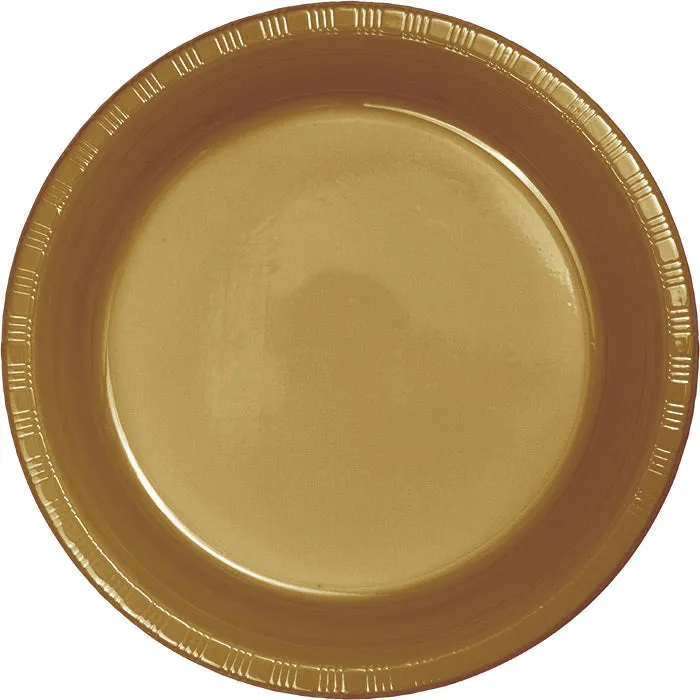 Bulk Glittering Gold Plastic Banquet Plates 10.25 inch (240 per Case)