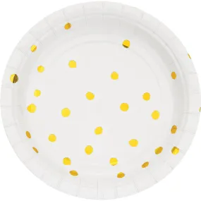 Bulk White and Gold Foil Dot Paper Dessert Plates (96 per Case)