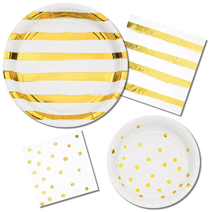 Bulk White and Gold Foil Dot Paper Dessert Plates (96 per Case)