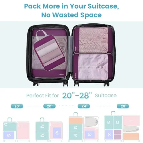 Cambond See Through Mesh Compression Packing Cubes - 4 Set Packing Cubes for Travel, Lightweight Travel Bags Luggage Packing Organizer Travel Essentials for Carry on Suitcases, Purple