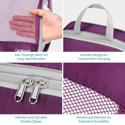 Cambond See Through Mesh Compression Packing Cubes - 4 Set Packing Cubes for Travel, Lightweight Travel Bags Luggage Packing Organizer Travel Essentials for Carry on Suitcases, Purple