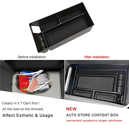 Center Console Organizer Tray for 2021  Mustang Mach-E Armrest Box Organizer Secondary Storage Glove Box for Latest Mustang Interior Accessories with USB Hole and Coin Holder (Black)