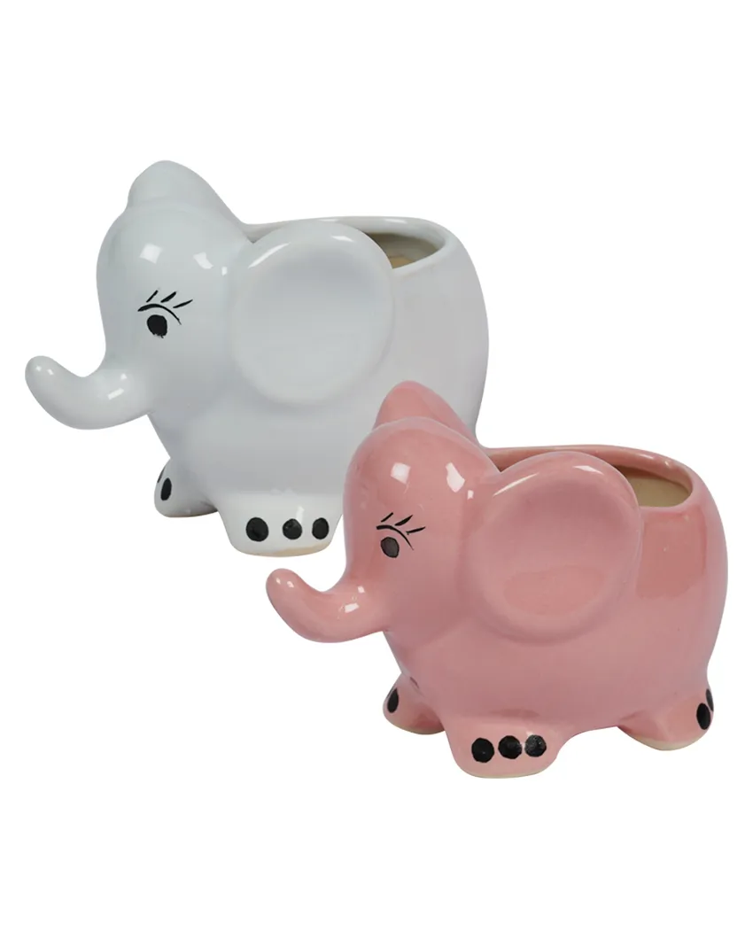 Ceramic Elephant Shaped Textured Planter | Set of 2 | Plant Not Included