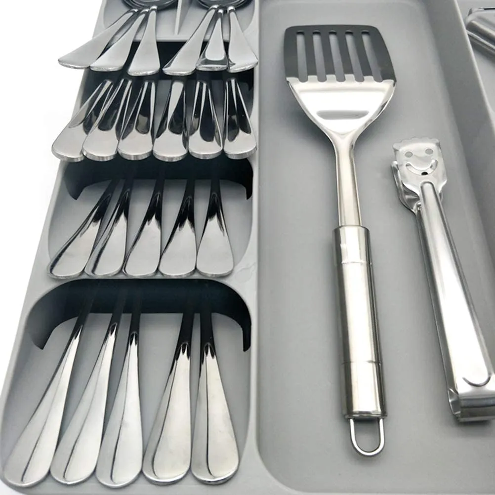 Cheer Collection Kitchen Drawer Cutlery Organizer - Large Space Saving Tray for Flatware and Silverware