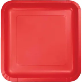 Classic Red Paper Square Lunch Plates 7in 18ct