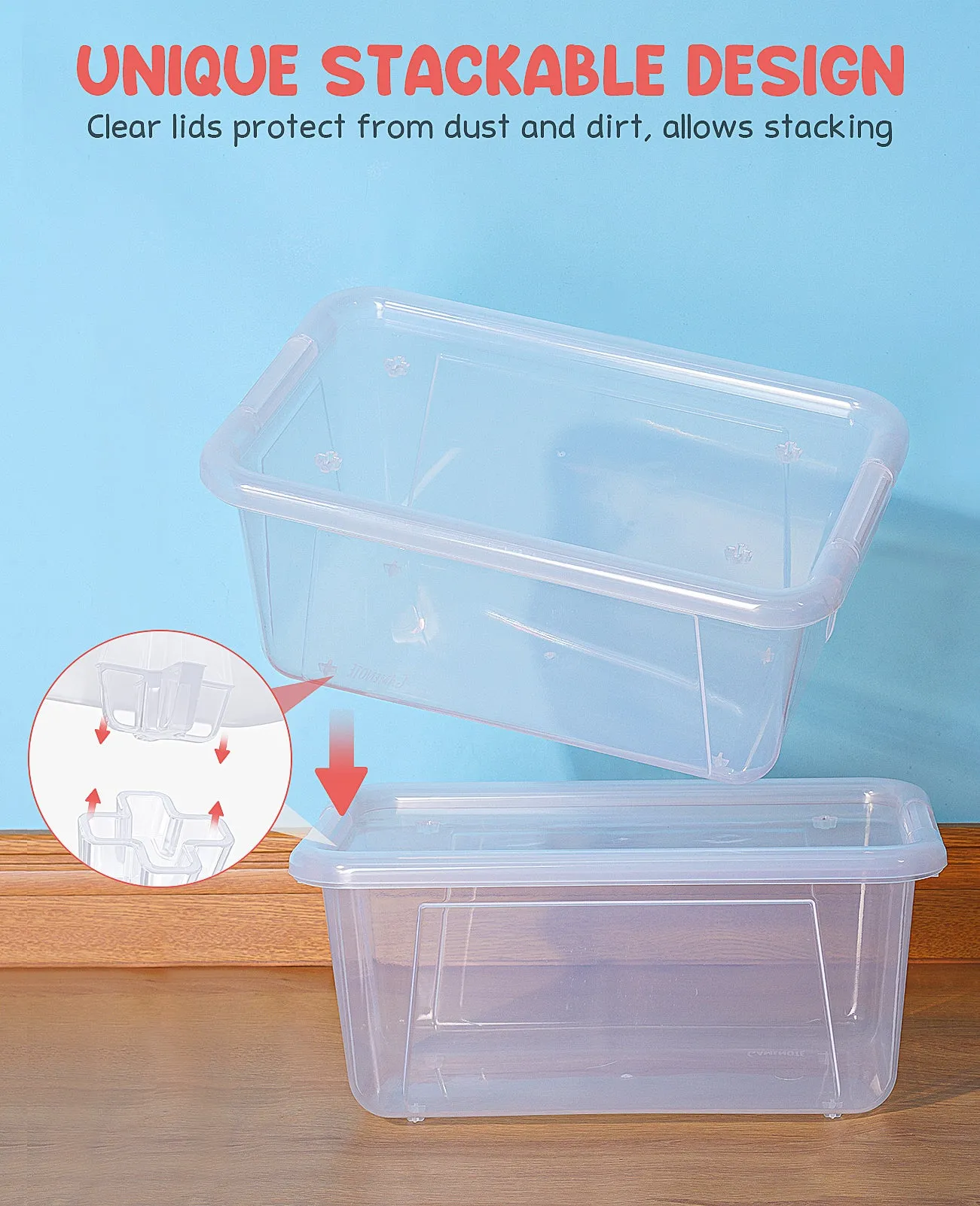 Clear Stackable Plastic Storage Bins with Lids