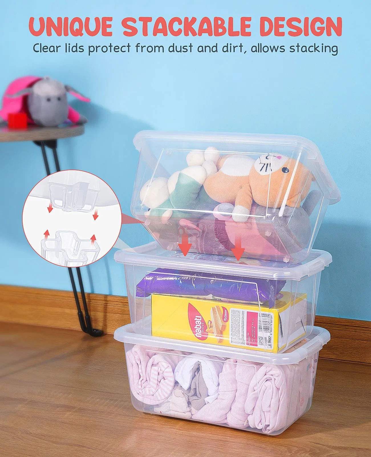 Clear Stackable Plastic Storage Bins with Lids