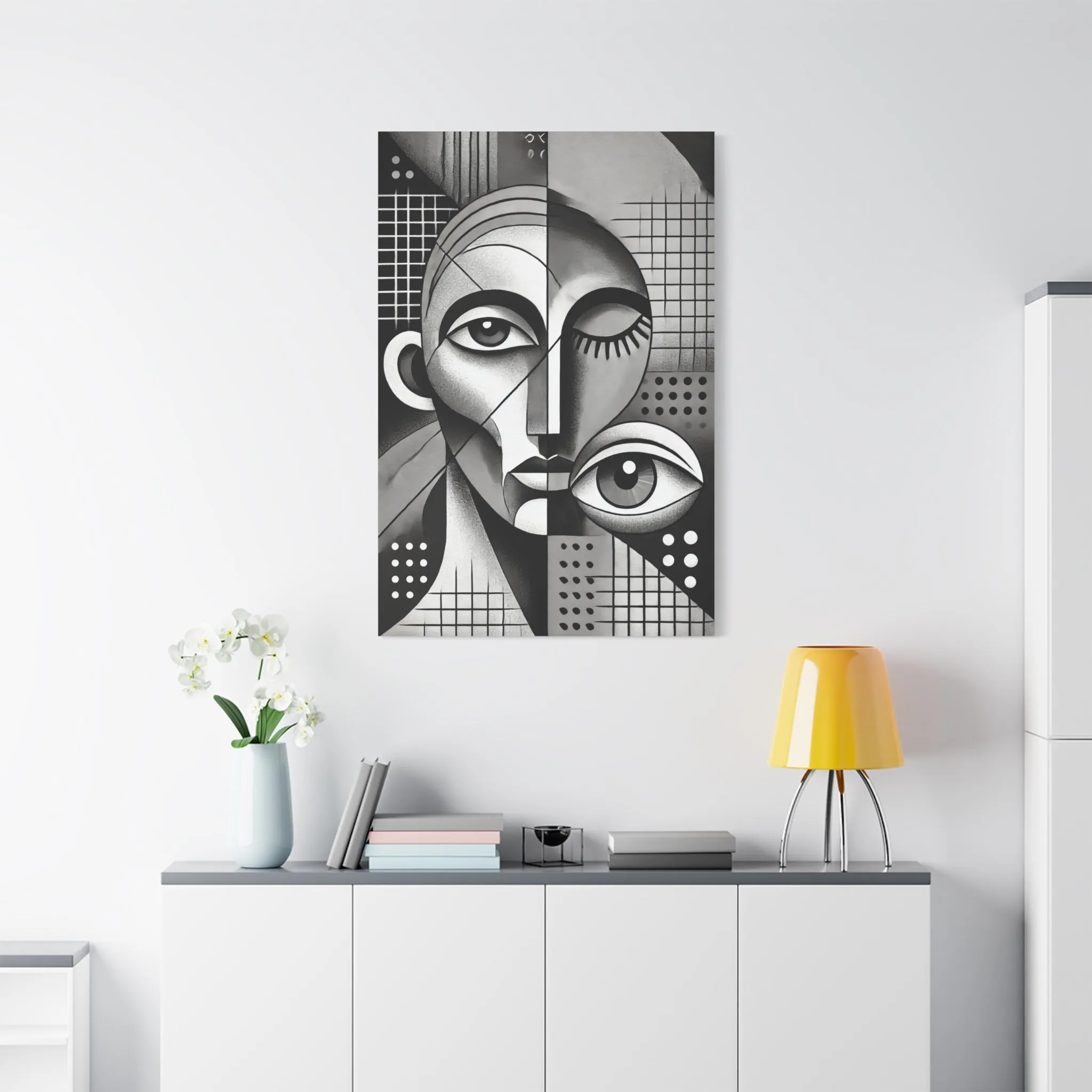 Cubism Abstract Portrait Black and White Canvas Print