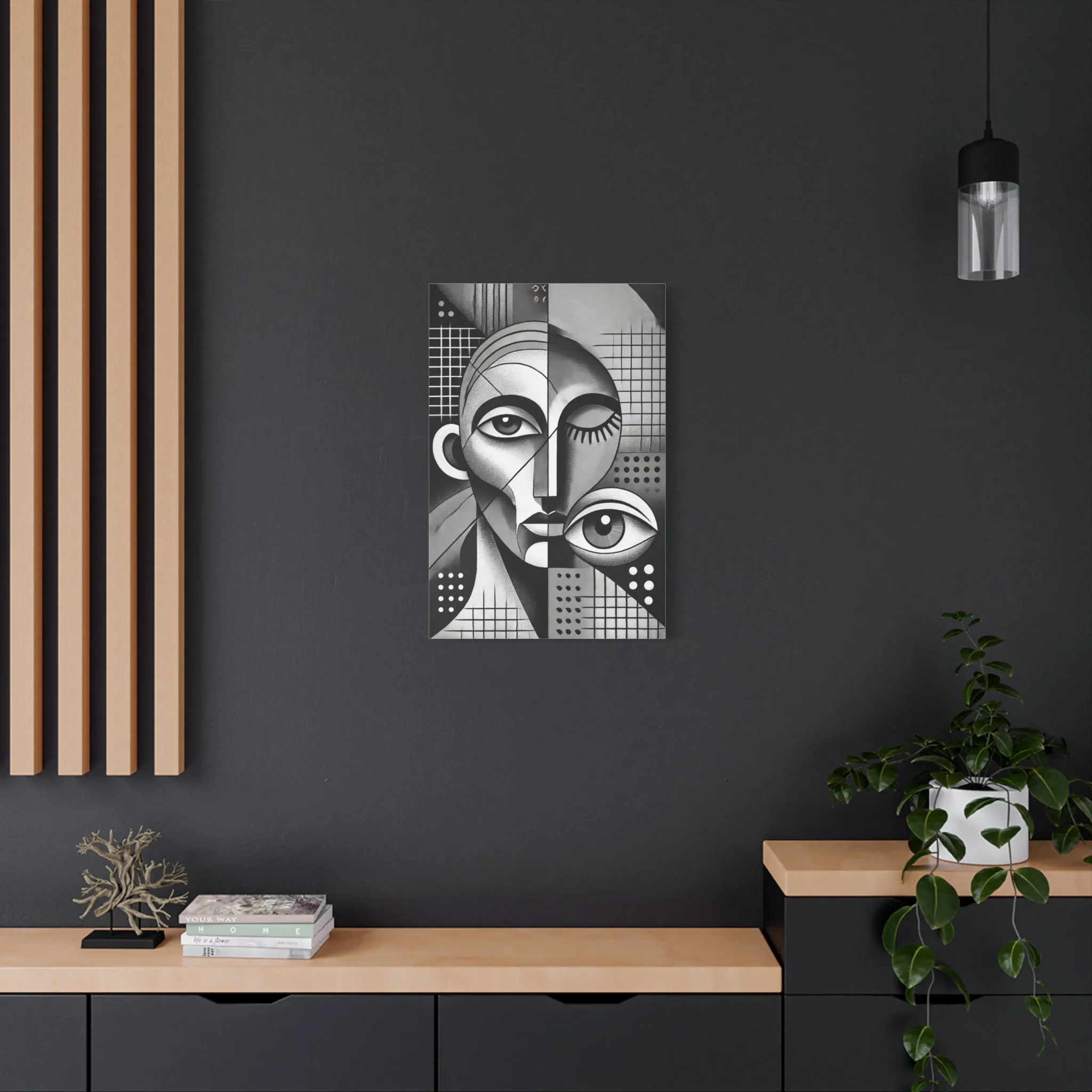 Cubism Abstract Portrait Black and White Canvas Print