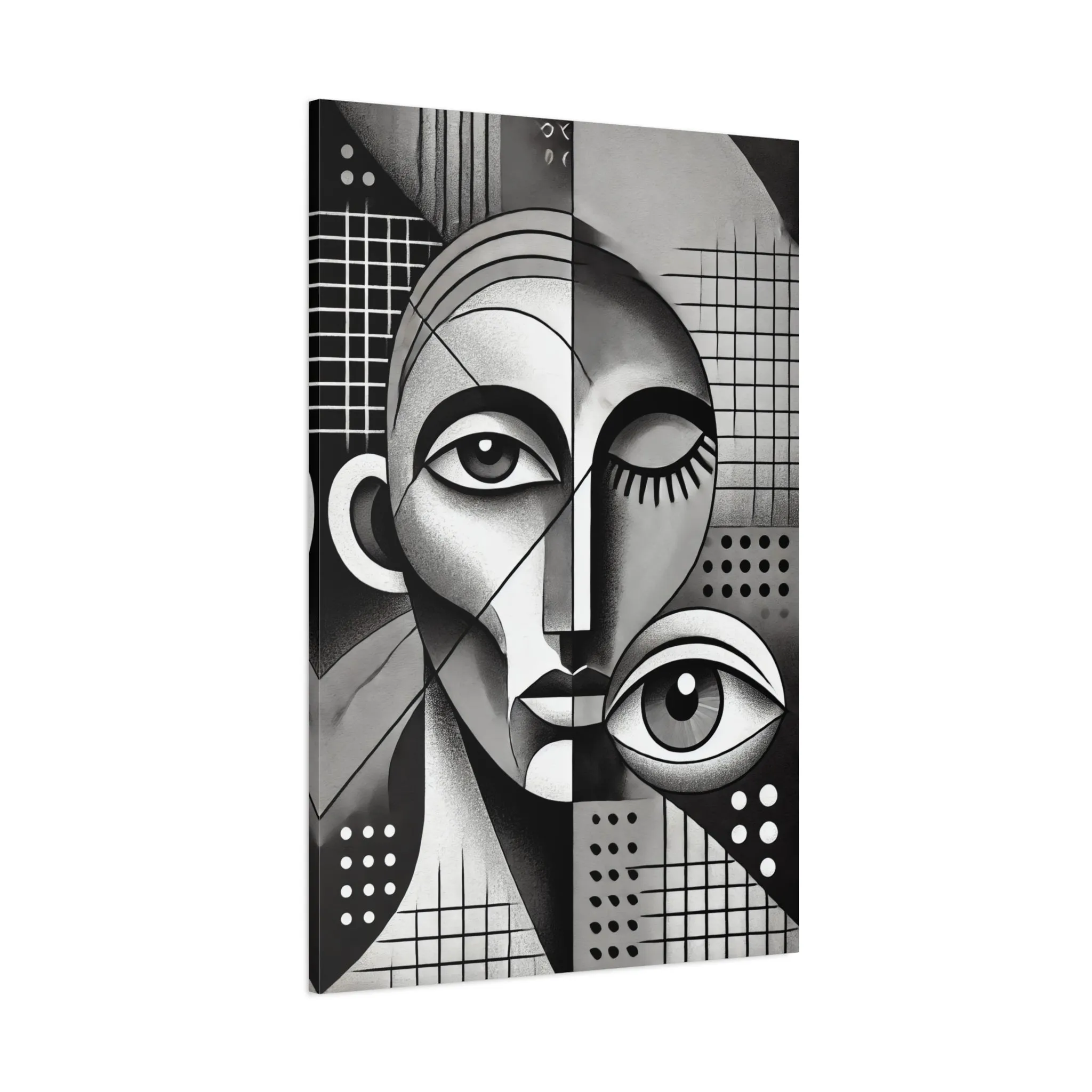 Cubism Abstract Portrait Black and White Canvas Print